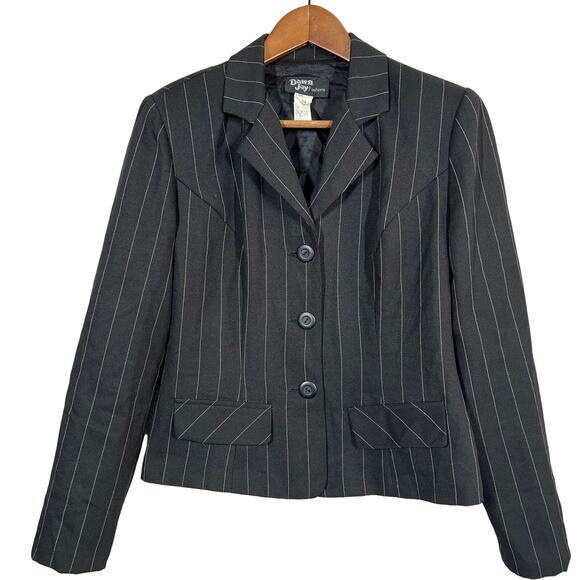 Vintage Dawn Joy Crop Blazer Black Pinstripe Button Front - M - Picture 1 of 4